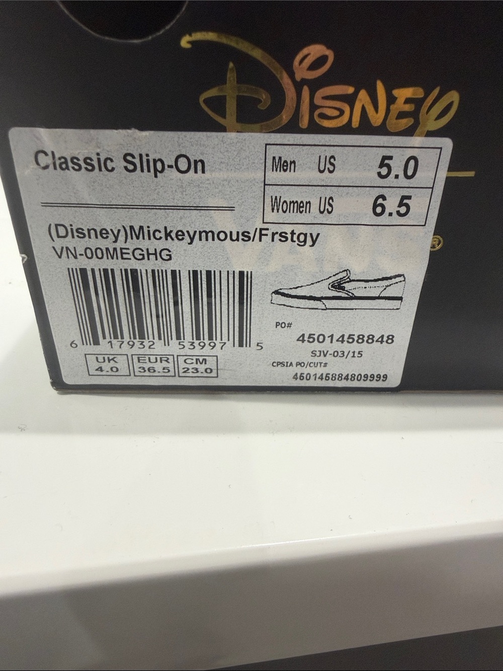 Vans Mickey Mouse Slip-On Sneakers - Gray with Red & Yellow Accents - Picture 4 of 5